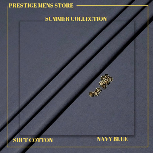 Navy Blue Soft Cotton – Unstitched Elegance